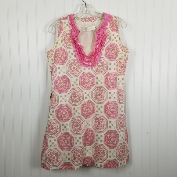 Tracy Negoshian Ruffle Dress Sleeveless Geometric Pink Mini Coquette Preppy Soft - Picture 10 of 10